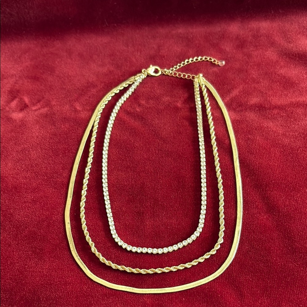 Elegant Gold-Tone and Rhinestone Layered Necklace